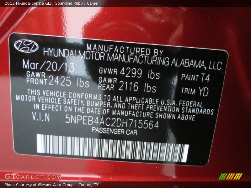 Sparkling Ruby / Camel 2013 Hyundai Sonata GLS