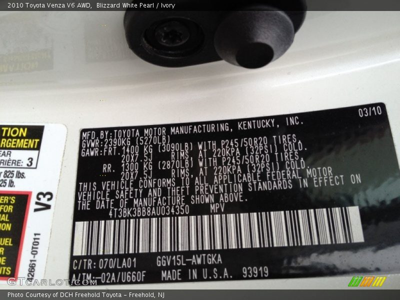 Blizzard White Pearl / Ivory 2010 Toyota Venza V6 AWD