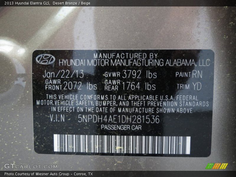 Desert Bronze / Beige 2013 Hyundai Elantra GLS