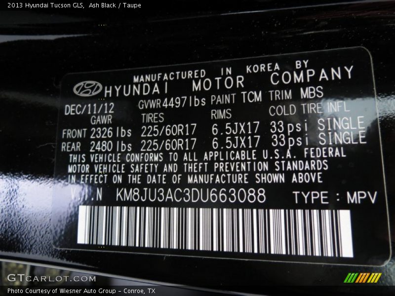 Ash Black / Taupe 2013 Hyundai Tucson GLS