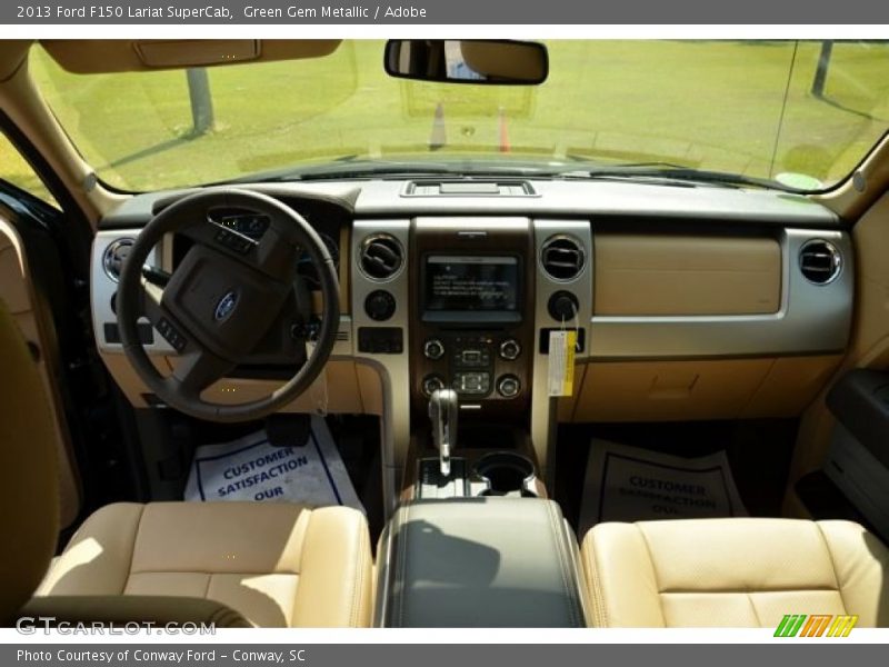 Green Gem Metallic / Adobe 2013 Ford F150 Lariat SuperCab
