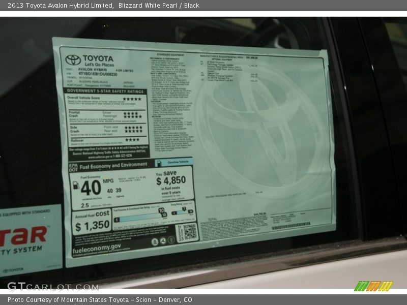 Blizzard White Pearl / Black 2013 Toyota Avalon Hybrid Limited