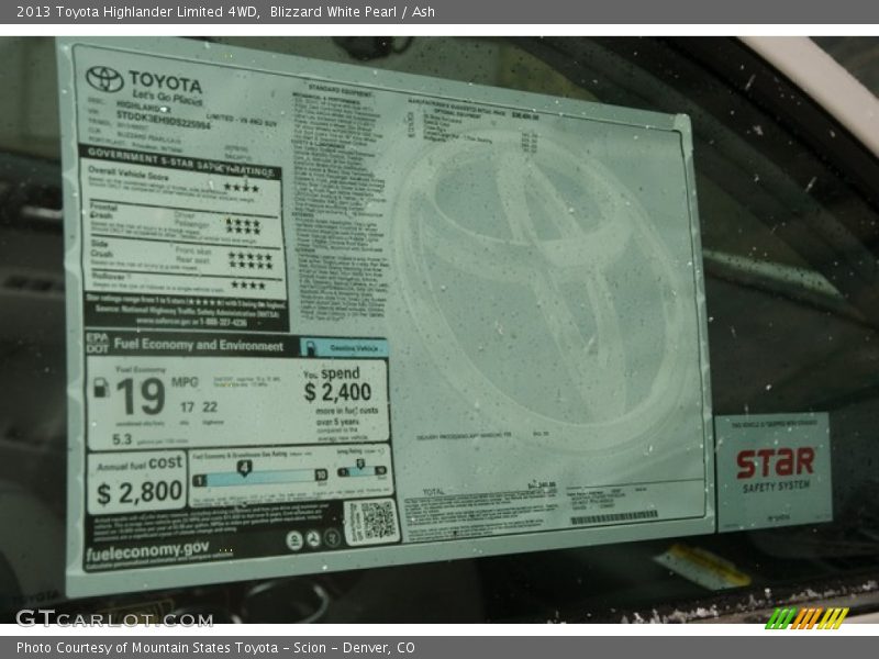 Blizzard White Pearl / Ash 2013 Toyota Highlander Limited 4WD