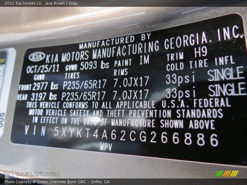 Java Brown / Gray 2012 Kia Sorento LX