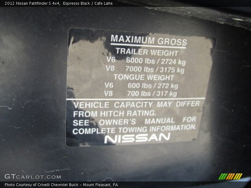 Espresso Black / Cafe Latte 2012 Nissan Pathfinder S 4x4