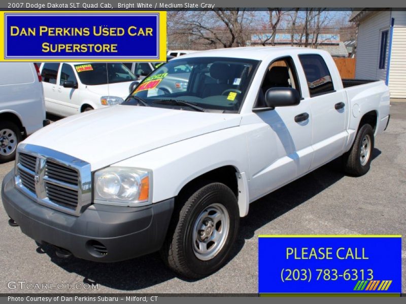 Bright White / Medium Slate Gray 2007 Dodge Dakota SLT Quad Cab