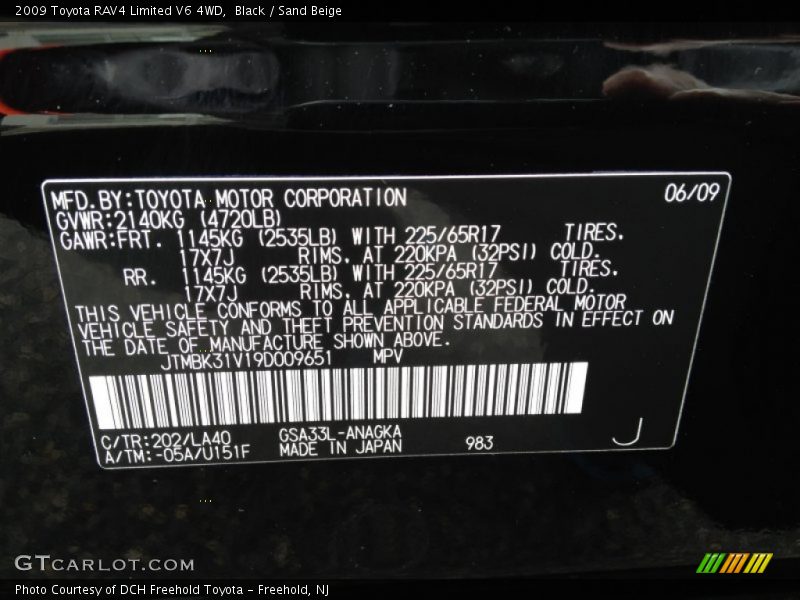 Black / Sand Beige 2009 Toyota RAV4 Limited V6 4WD