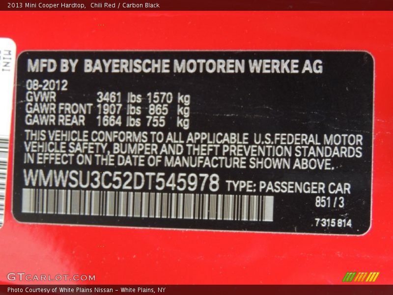 Chili Red / Carbon Black 2013 Mini Cooper Hardtop
