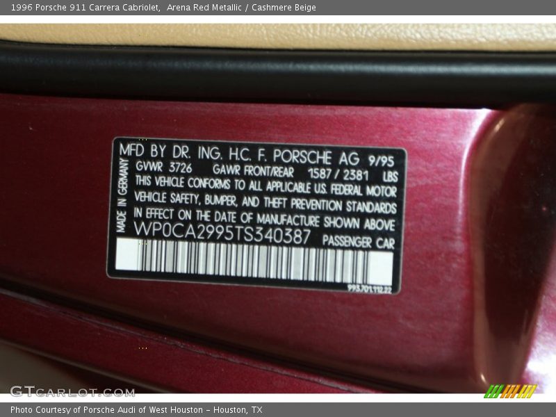 Arena Red Metallic / Cashmere Beige 1996 Porsche 911 Carrera Cabriolet