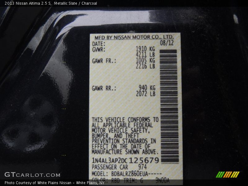 Metallic Slate / Charcoal 2013 Nissan Altima 2.5 S