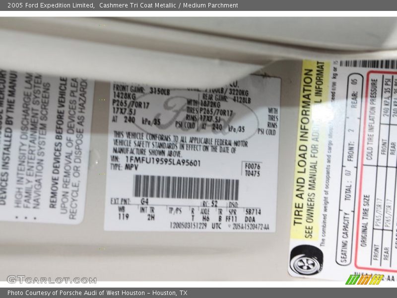 2005 Expedition Limited Cashmere Tri Coat Metallic Color Code G4