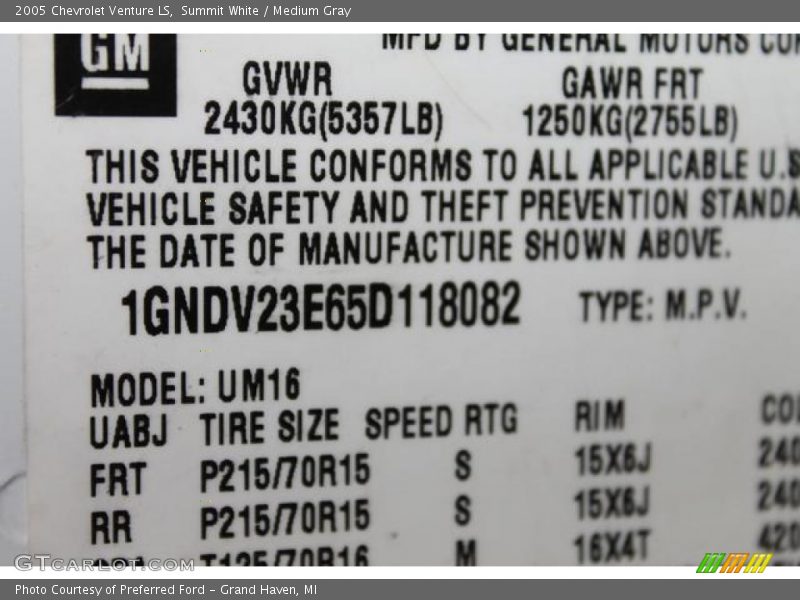 Summit White / Medium Gray 2005 Chevrolet Venture LS