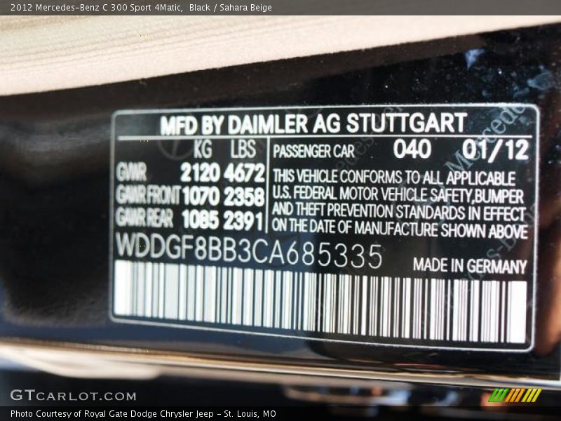 Black / Sahara Beige 2012 Mercedes-Benz C 300 Sport 4Matic