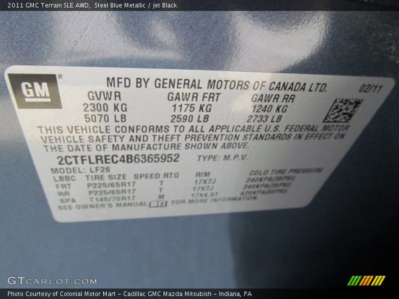 Steel Blue Metallic / Jet Black 2011 GMC Terrain SLE AWD