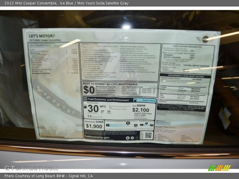  2013 Cooper Convertible Window Sticker