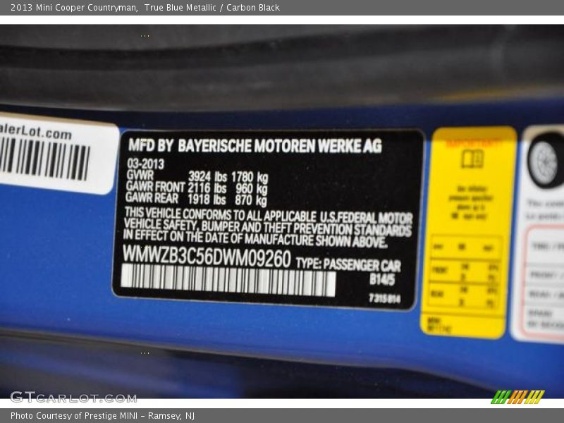 True Blue Metallic / Carbon Black 2013 Mini Cooper Countryman