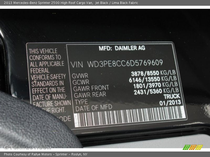 Jet Black / Lima Black Fabric 2013 Mercedes-Benz Sprinter 2500 High Roof Cargo Van