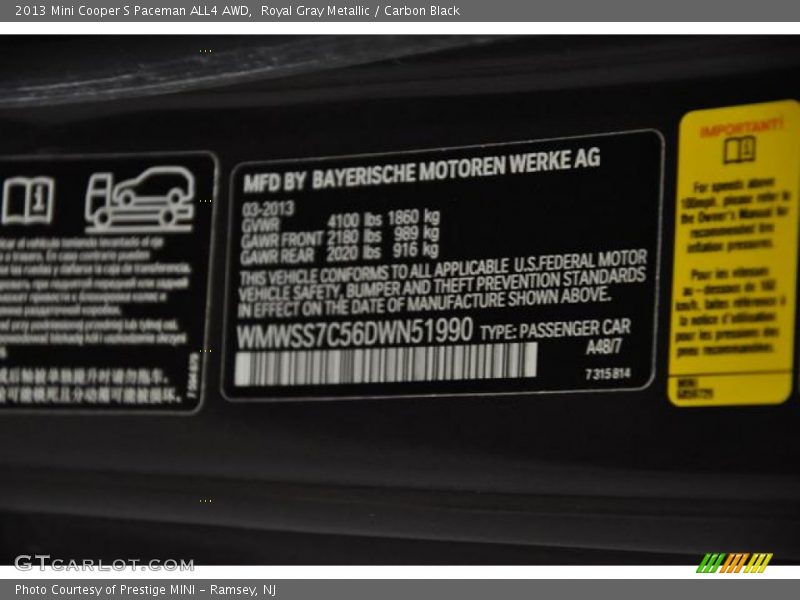 Royal Gray Metallic / Carbon Black 2013 Mini Cooper S Paceman ALL4 AWD