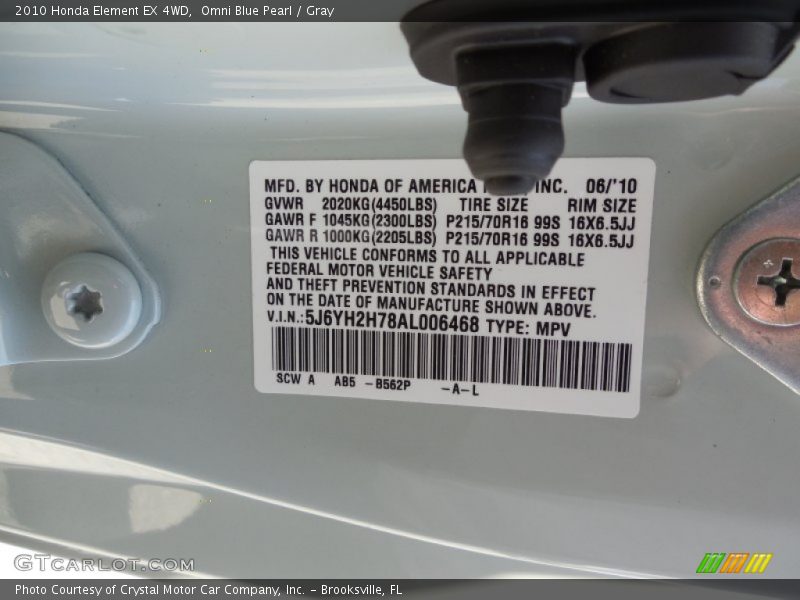 Omni Blue Pearl / Gray 2010 Honda Element EX 4WD