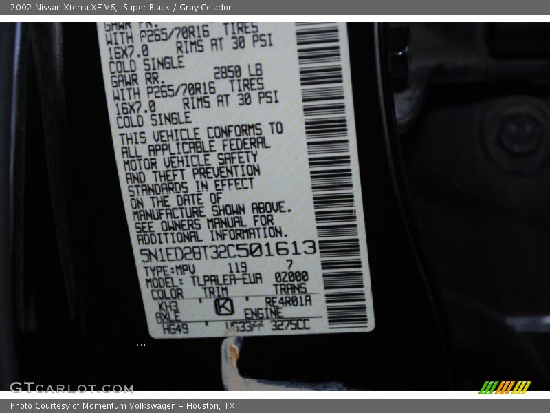 Super Black / Gray Celadon 2002 Nissan Xterra XE V6