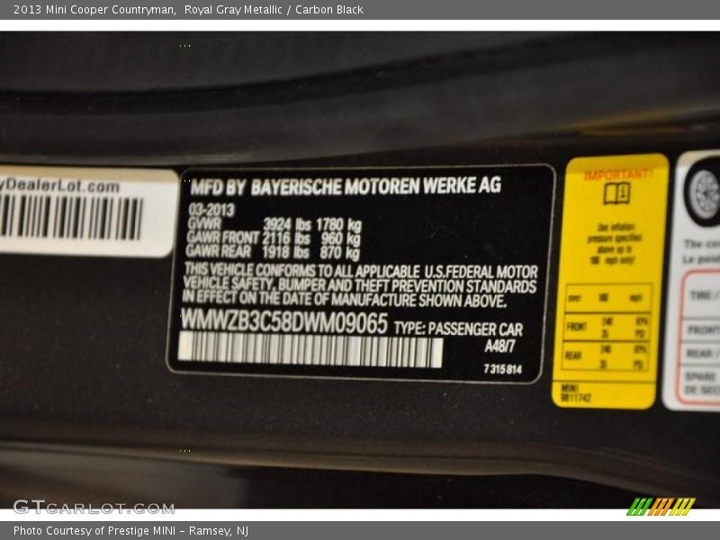 Royal Gray Metallic / Carbon Black 2013 Mini Cooper Countryman