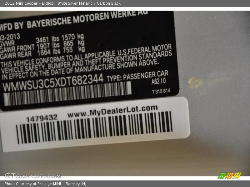 White Silver Metallic / Carbon Black 2013 Mini Cooper Hardtop