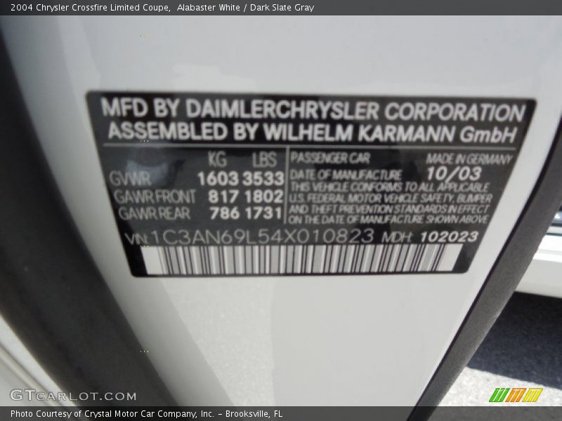 Alabaster White / Dark Slate Gray 2004 Chrysler Crossfire Limited Coupe