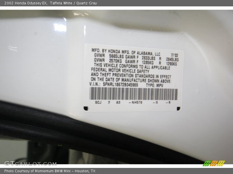 Taffeta White / Quartz Gray 2002 Honda Odyssey EX