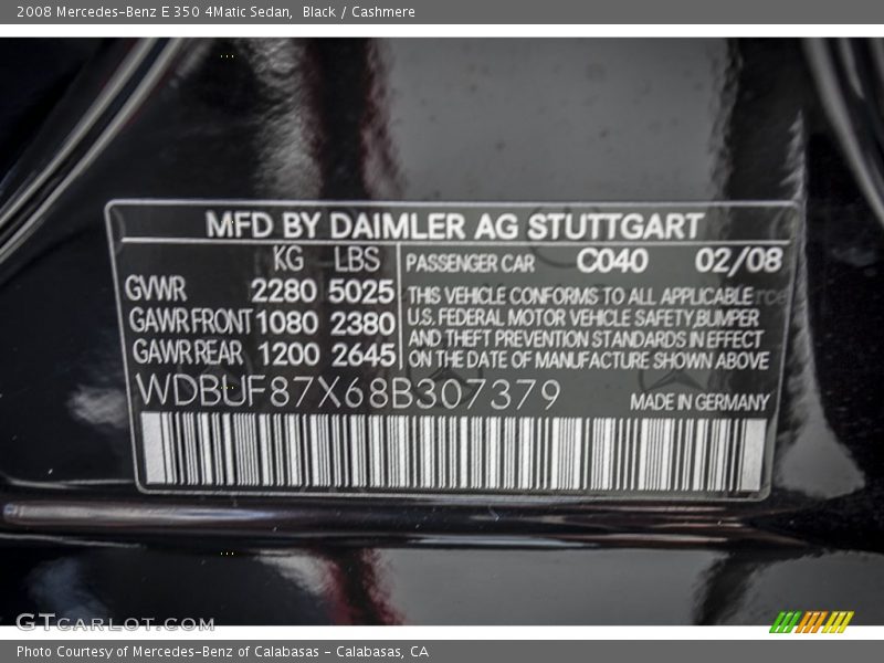 2008 E 350 4Matic Sedan Black Color Code 040