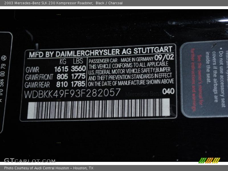 Black / Charcoal 2003 Mercedes-Benz SLK 230 Kompressor Roadster