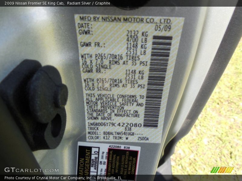 Radiant Silver / Graphite 2009 Nissan Frontier SE King Cab