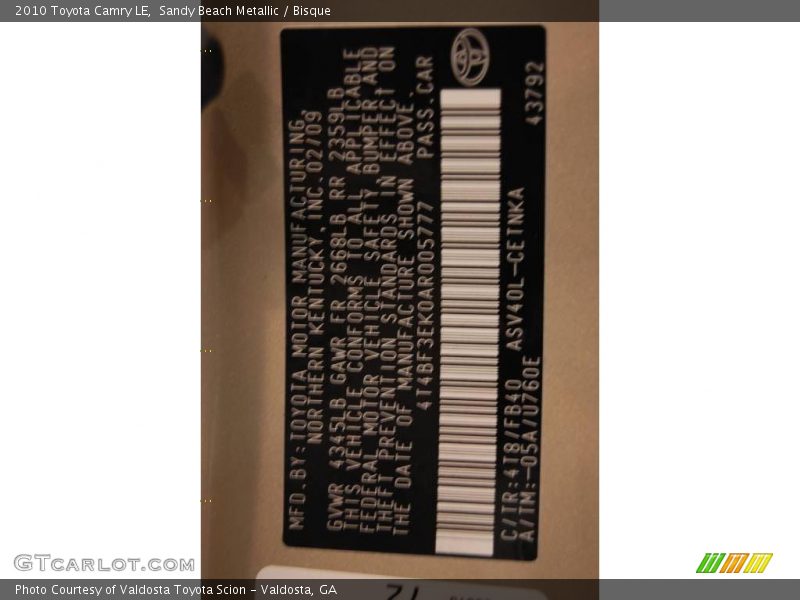 Sandy Beach Metallic / Bisque 2010 Toyota Camry LE