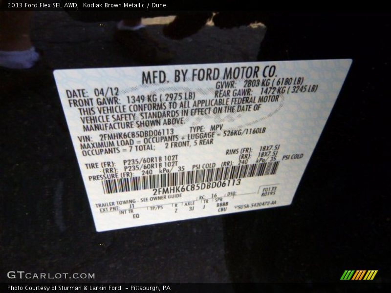 2013 Flex SEL AWD Kodiak Brown Metallic Color Code J1