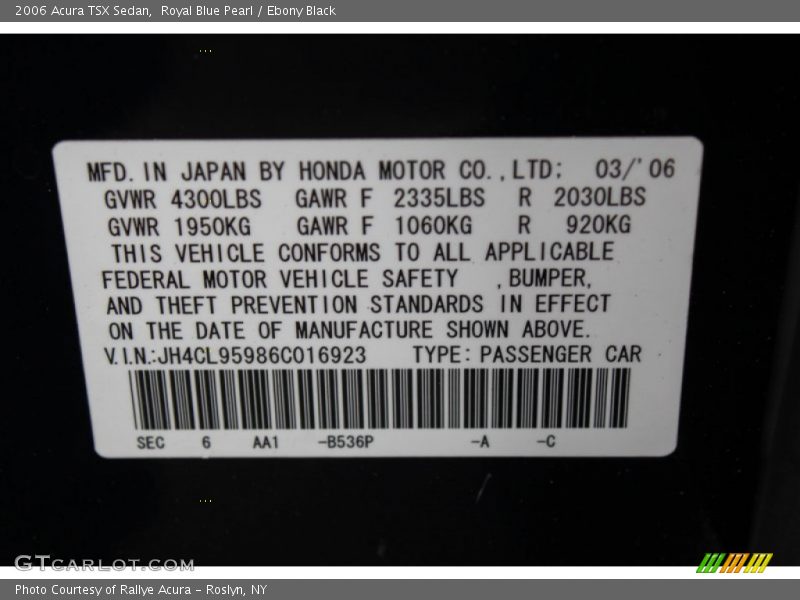 Royal Blue Pearl / Ebony Black 2006 Acura TSX Sedan