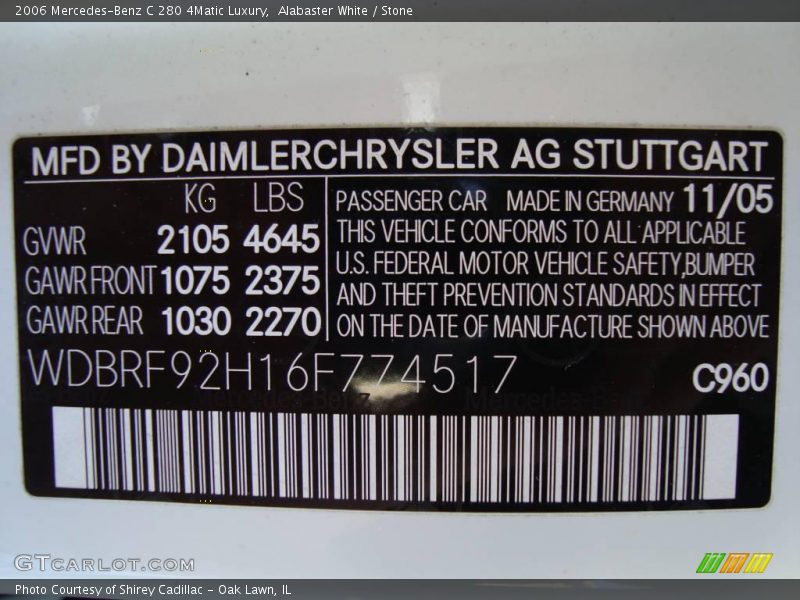 Alabaster White / Stone 2006 Mercedes-Benz C 280 4Matic Luxury