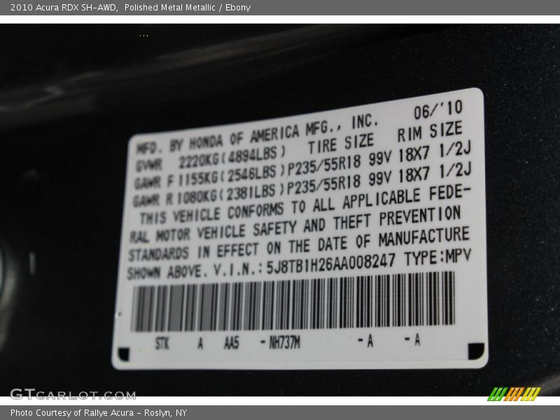 Polished Metal Metallic / Ebony 2010 Acura RDX SH-AWD