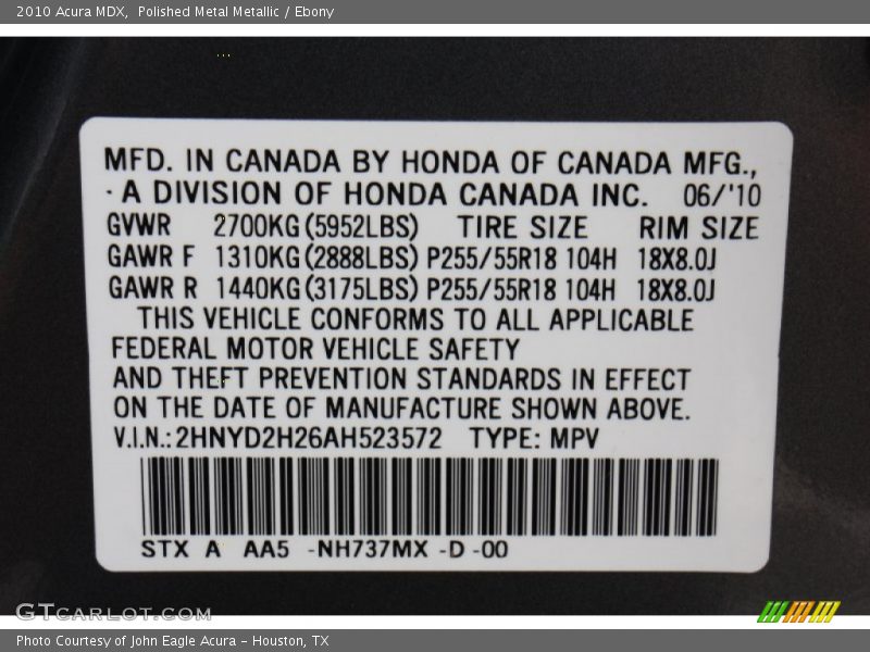 Polished Metal Metallic / Ebony 2010 Acura MDX
