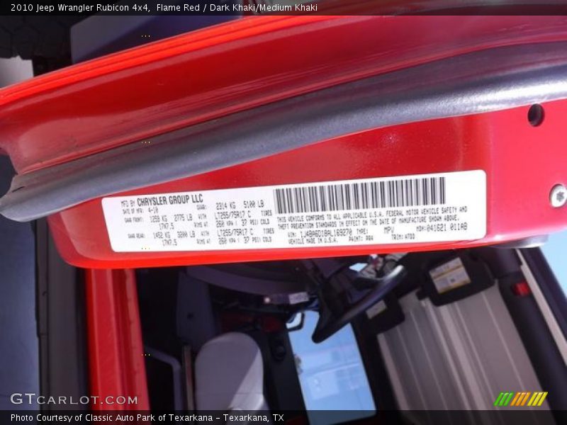 Flame Red / Dark Khaki/Medium Khaki 2010 Jeep Wrangler Rubicon 4x4