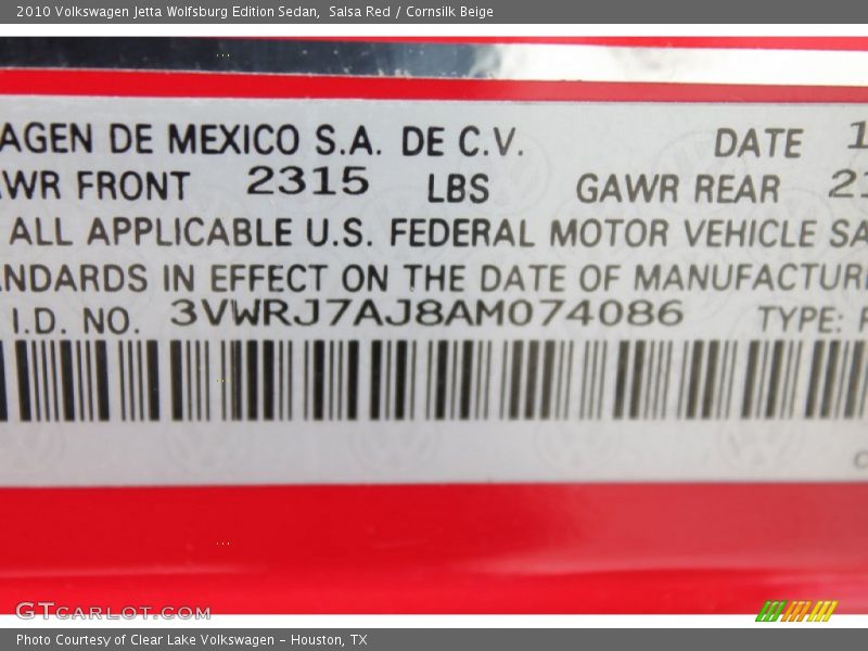 Salsa Red / Cornsilk Beige 2010 Volkswagen Jetta Wolfsburg Edition Sedan