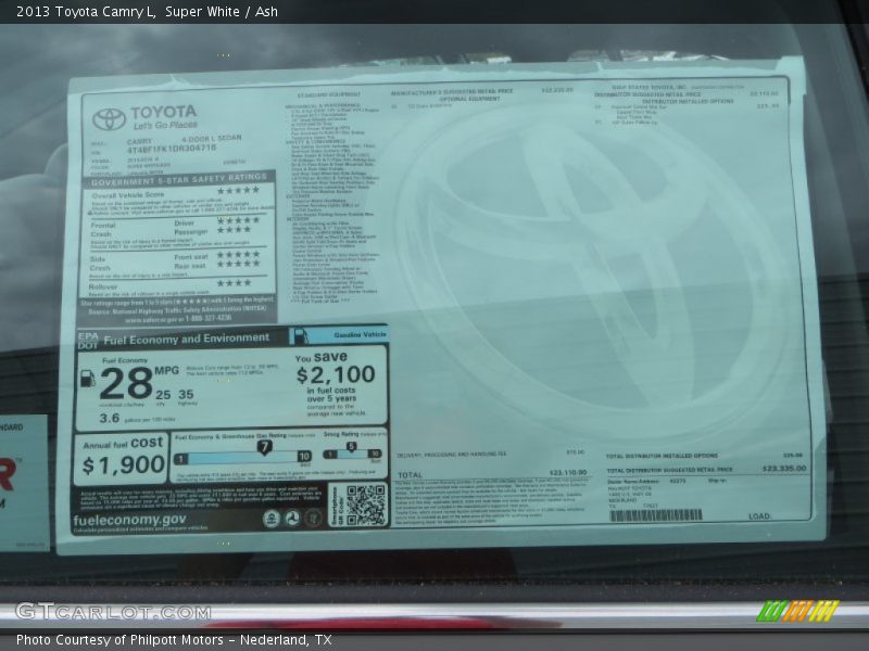 Super White / Ash 2013 Toyota Camry L