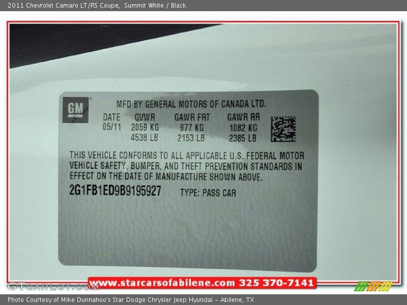 Summit White / Black 2011 Chevrolet Camaro LT/RS Coupe