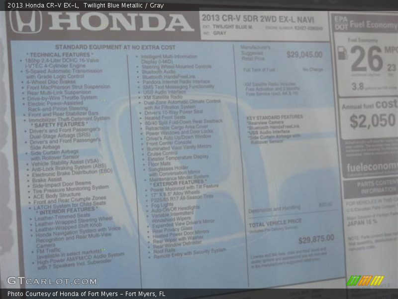 Twilight Blue Metallic / Gray 2013 Honda CR-V EX-L