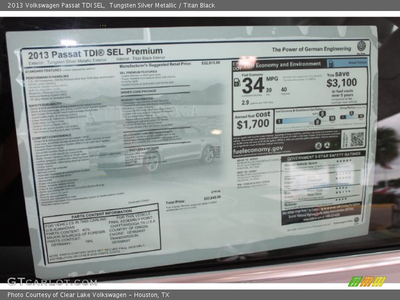 Tungsten Silver Metallic / Titan Black 2013 Volkswagen Passat TDI SEL
