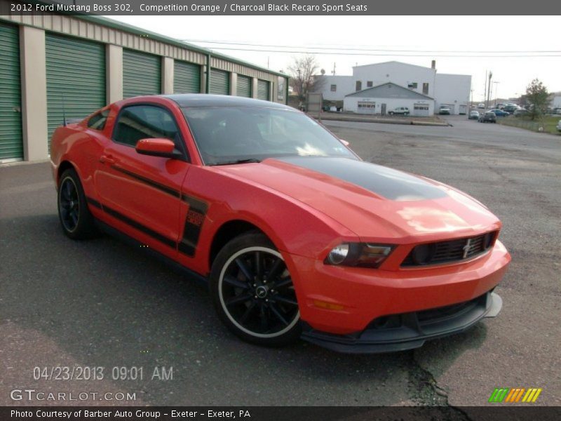 Competition Orange / Charcoal Black Recaro Sport Seats 2012 Ford Mustang Boss 302