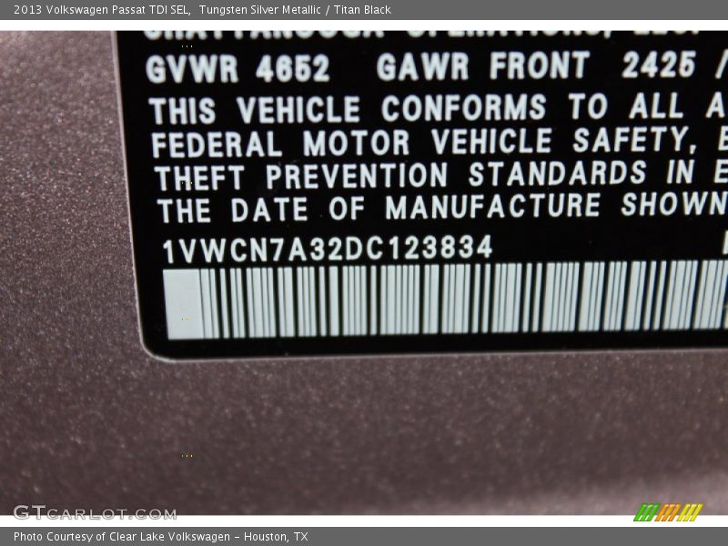 Tungsten Silver Metallic / Titan Black 2013 Volkswagen Passat TDI SEL