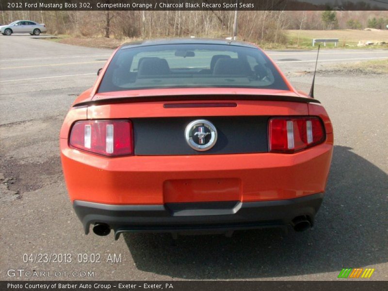 Competition Orange / Charcoal Black Recaro Sport Seats 2012 Ford Mustang Boss 302