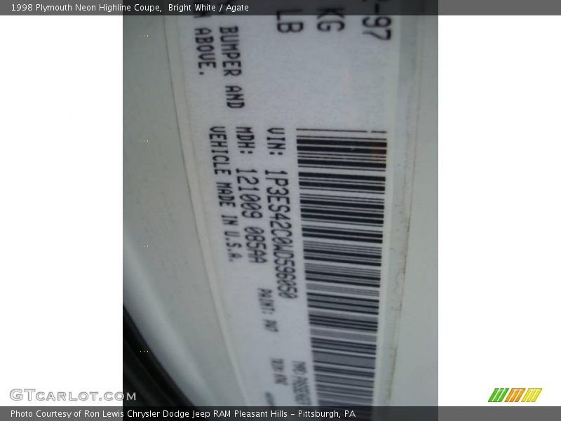 Bright White / Agate 1998 Plymouth Neon Highline Coupe