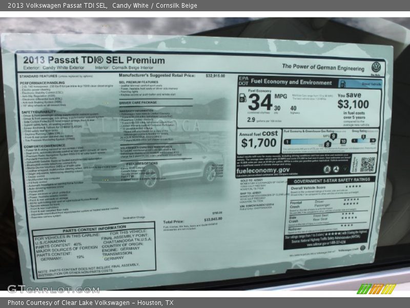 Candy White / Cornsilk Beige 2013 Volkswagen Passat TDI SEL