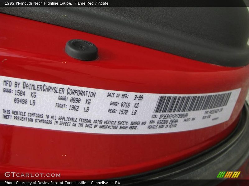 Flame Red / Agate 1999 Plymouth Neon Highline Coupe