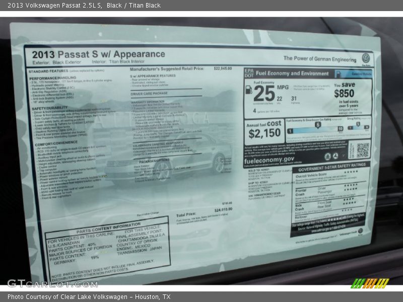 Black / Titan Black 2013 Volkswagen Passat 2.5L S